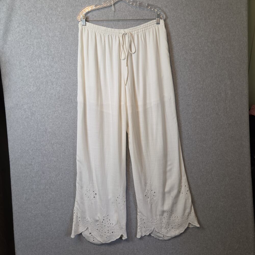 Future Collective White HR Wide Leg Embellished Eyelet Pull On Pants Size XL
